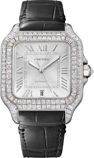 Cartier presents the Santos de Cartier Baguette watch with a diamond set case and buckle